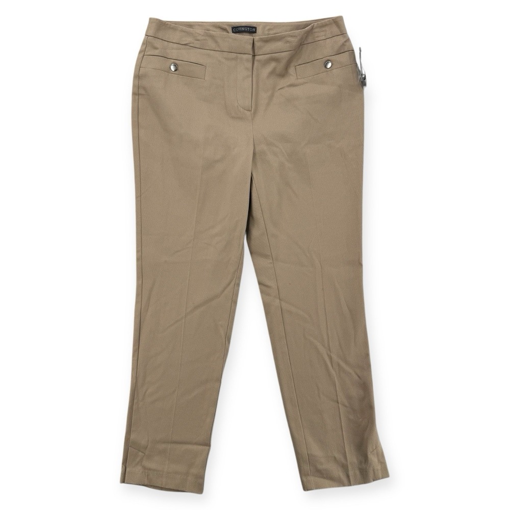 Covington Pique Ankle Pants‎ Womens 12 Khaki Straight Leg Trouser Ankle Slit NWT